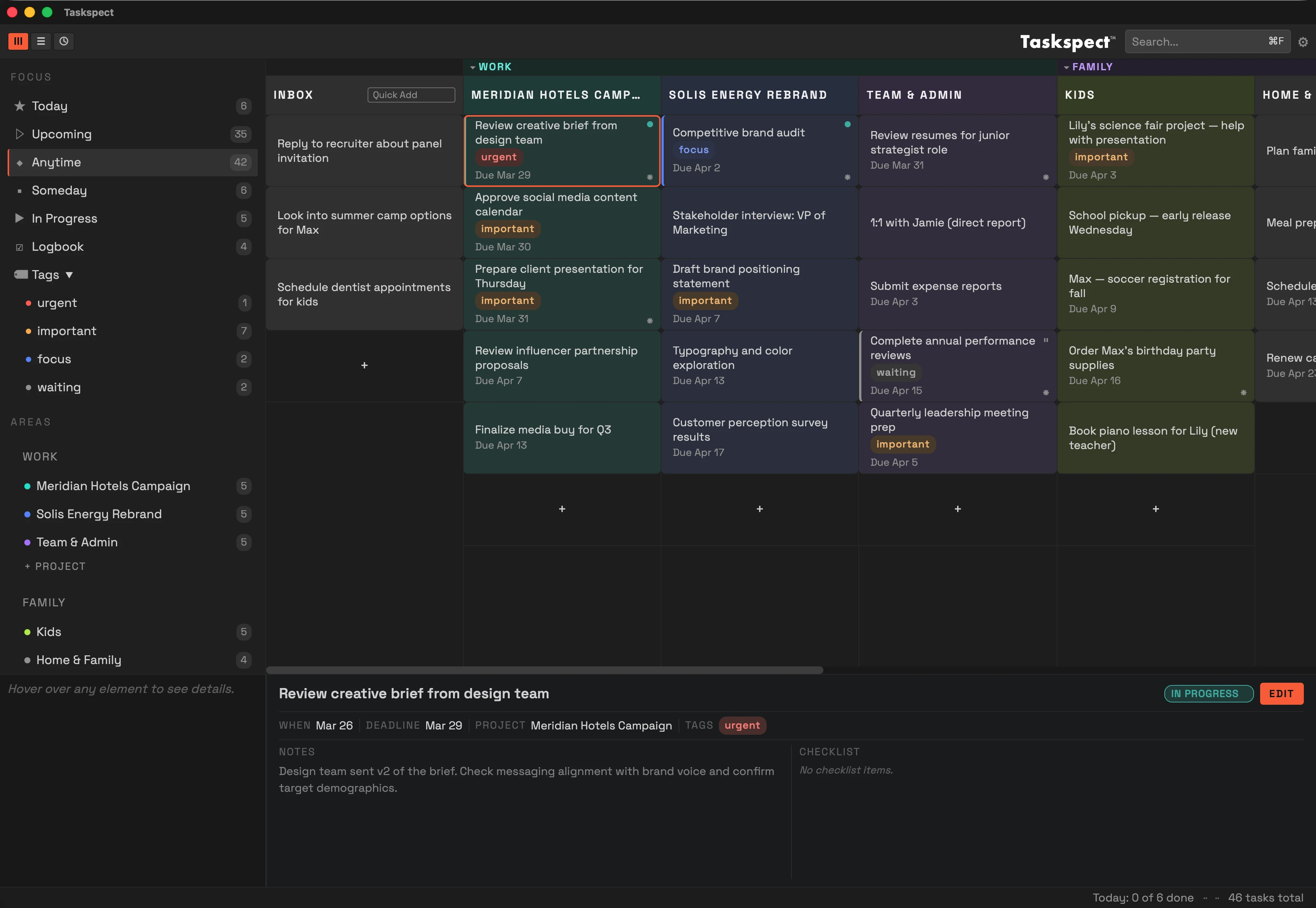 Task View: projects as columns with task cards
