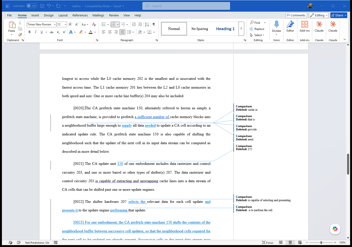 Microsoft Word showing a native document comparison redline